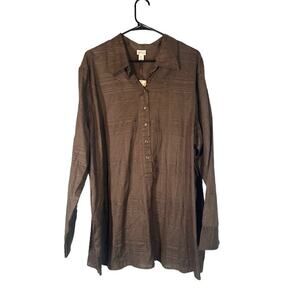 Venezia Brown Long Sleeve Dressy Collared Button Down Shirt Women Sz 22-24